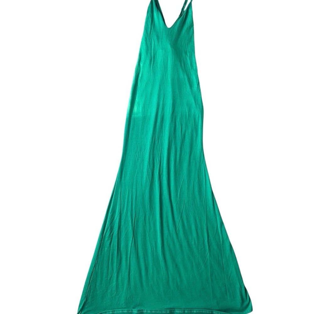 Green Spaghetti Strap Maxi Dress Stretch Casual Summer XS S Magia - Picture 2 of 9
